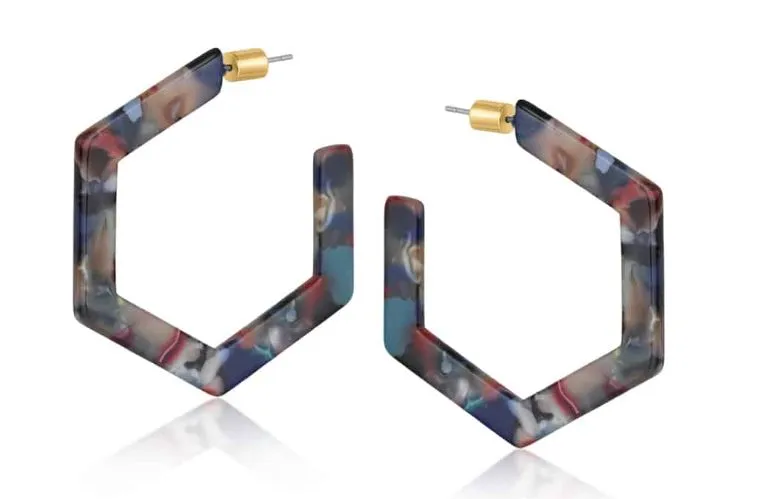 Camille Resin Hexagon Statement Hoop Earrings