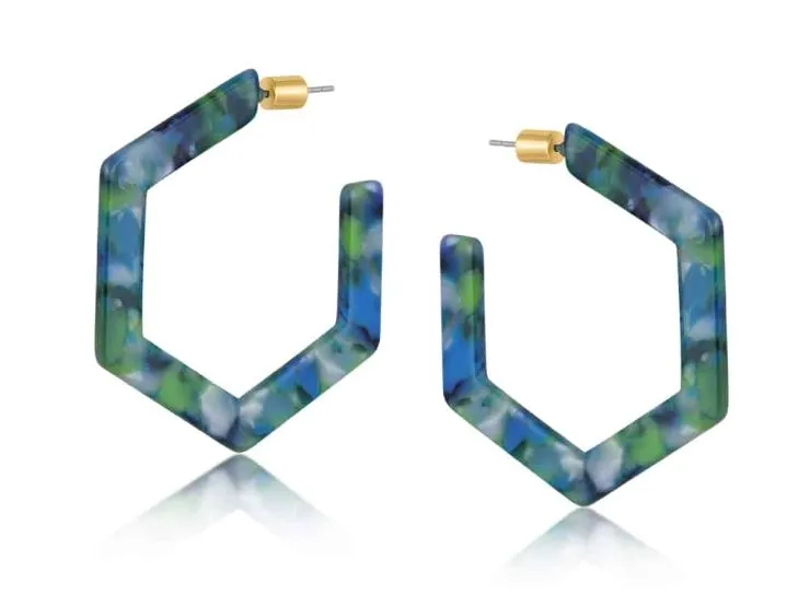 Camille Resin Hexagon Statement Hoop Earrings
