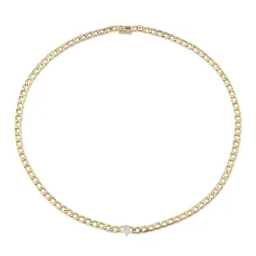 CHAIN LINK CHOKER WITH PEAR DIAMOND CENTER