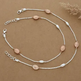 Charming Rose Gold Beads Silver Anklet for Women