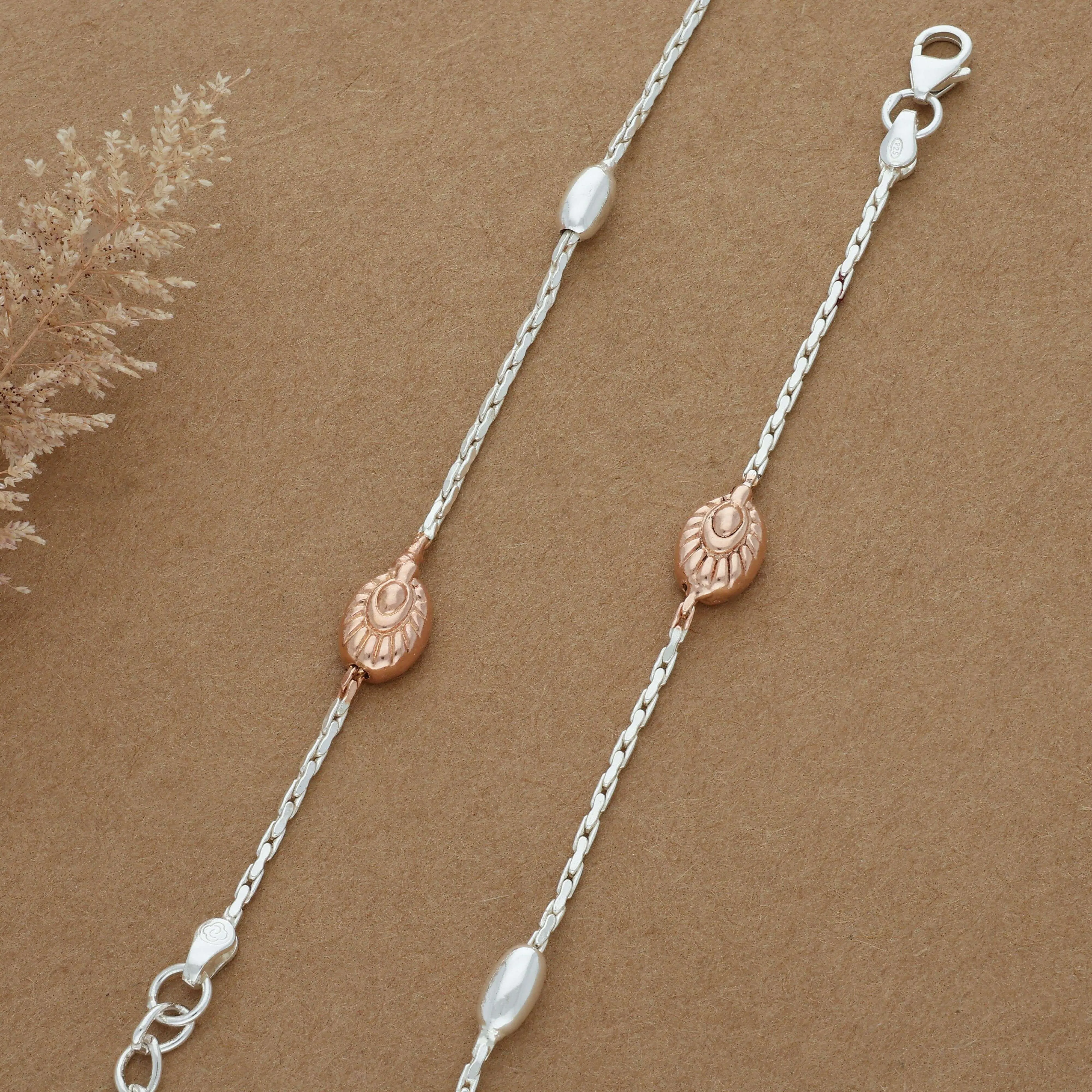 Charming Rose Gold Beads Silver Anklet for Women