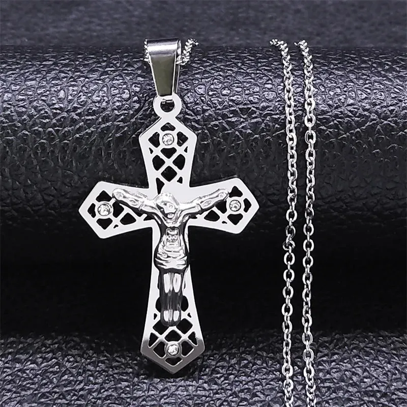 Christian Jesus Cross Pendant Necklace for Women Men