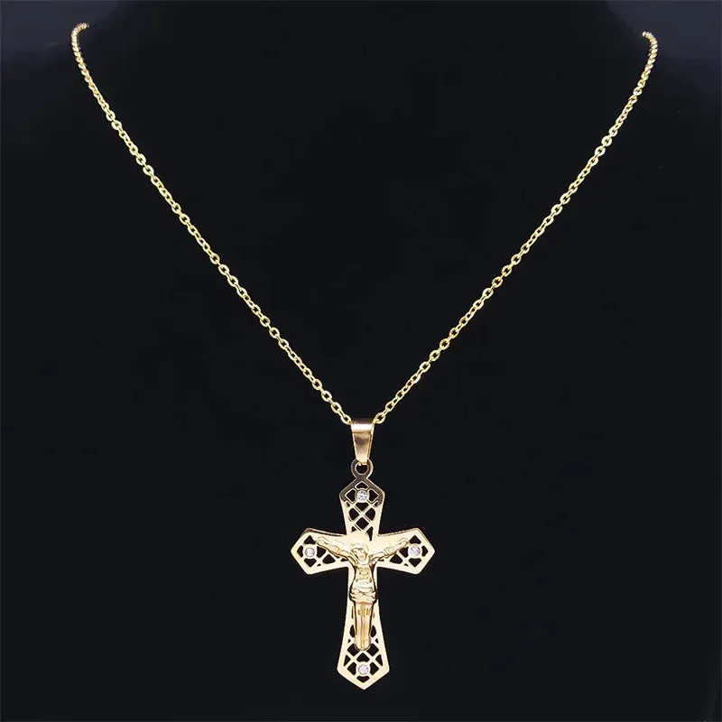 Christian Jesus Cross Pendant Necklace for Women Men