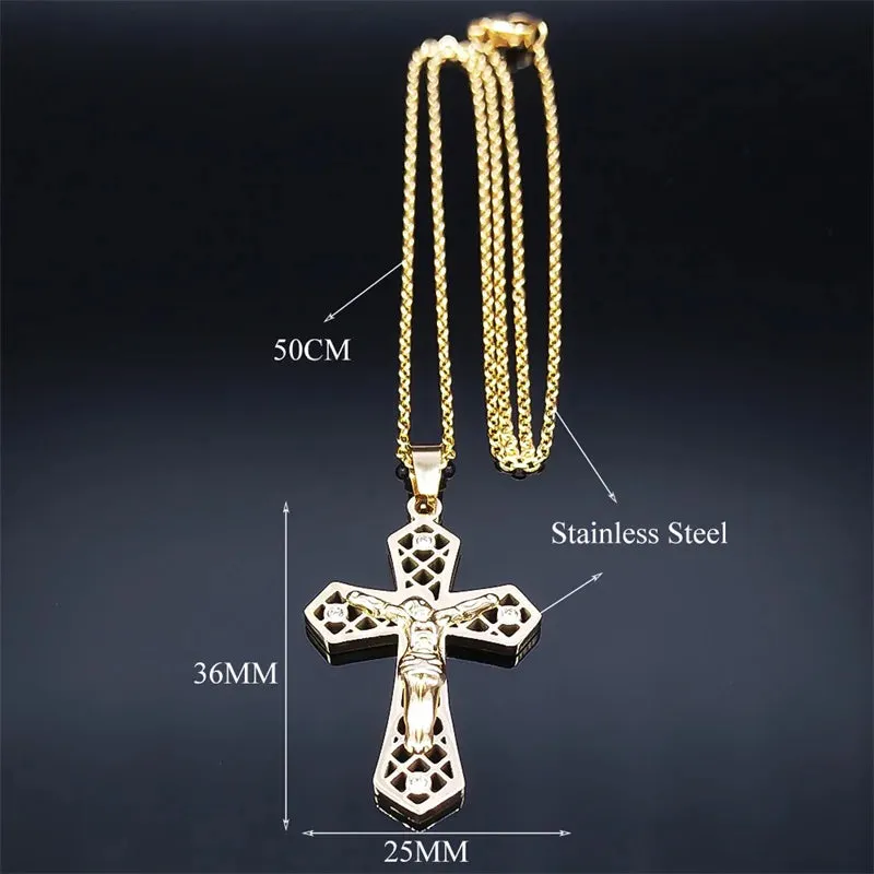 Christian Jesus Cross Pendant Necklace for Women Men