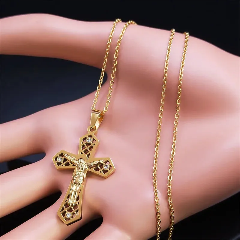 Christian Jesus Cross Pendant Necklace for Women Men