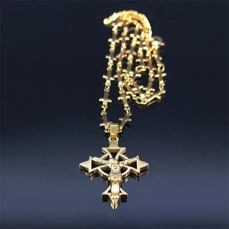 Christian Jesus Stainless Steel Gold Color Choker Necklace Women/Men