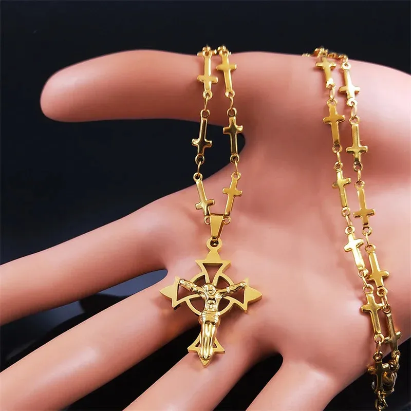 Christian Jesus Stainless Steel Gold Color Choker Necklace Women/Men