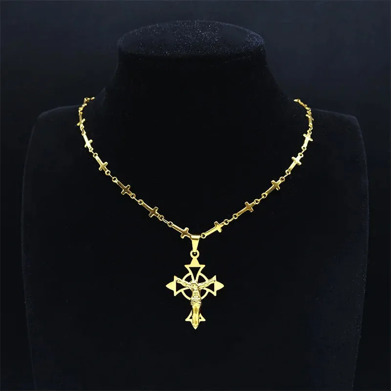 Christian Jesus Stainless Steel Gold Color Choker Necklace Women/Men
