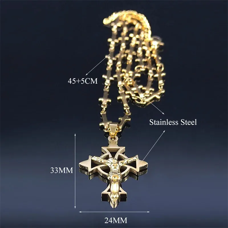 Christian Jesus Stainless Steel Gold Color Choker Necklace Women/Men