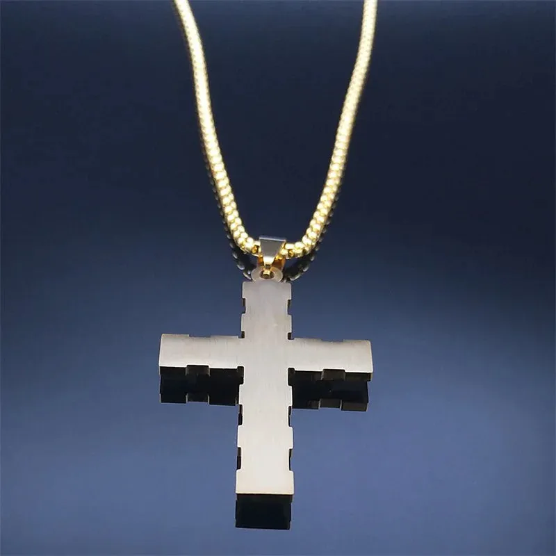 Classic Cross Men Amulet Pendant Necklace Gold Color Stainless Steel Necklaces
