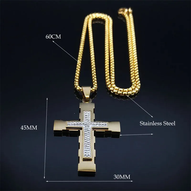 Classic Cross Men Amulet Pendant Necklace Gold Color Stainless Steel Necklaces