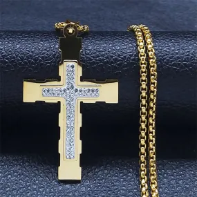 Classic Cross Men Amulet Pendant Necklace Gold Color Stainless Steel Necklaces