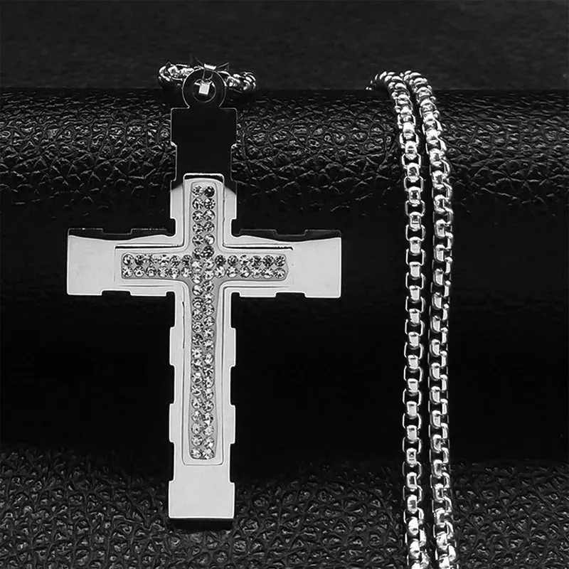 Classic Cross Men Amulet Pendant Necklace Gold Color Stainless Steel Necklaces