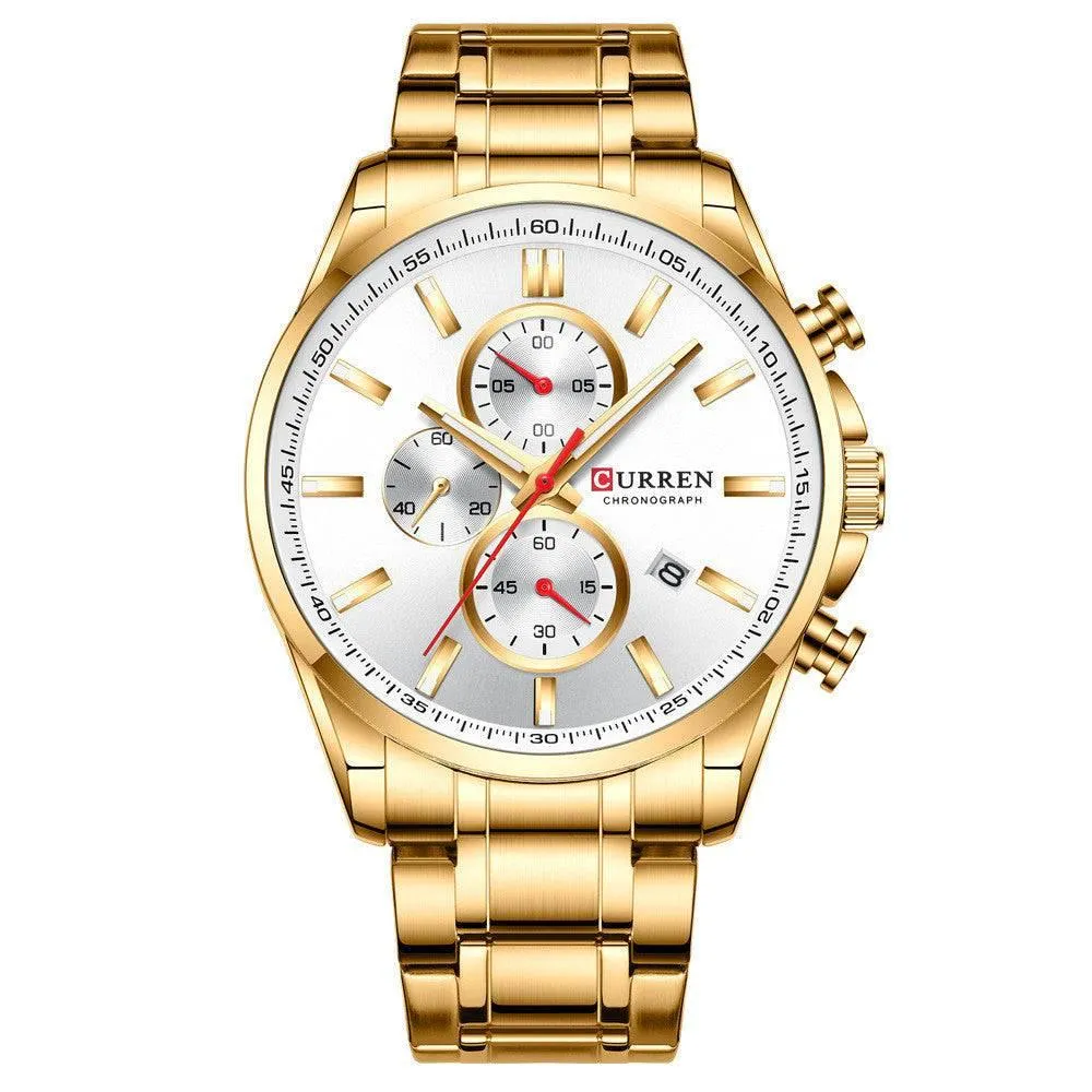Curren Men'S Watch Waterproof Quartz Watch Six-Hand Watch Calendar Watch Steel Band