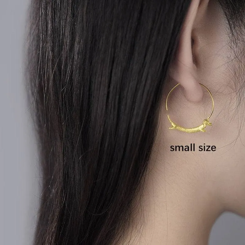 Dachshund Dog Big Round Hoop Earrings