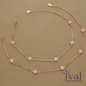 Daisy Flower Zircon Rose Gold Polish Silver Anklet