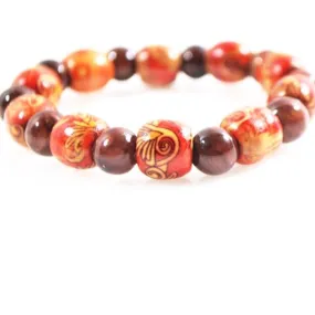Dark Brown Agate Stone  And Orange Print Wood Men's Bracelets