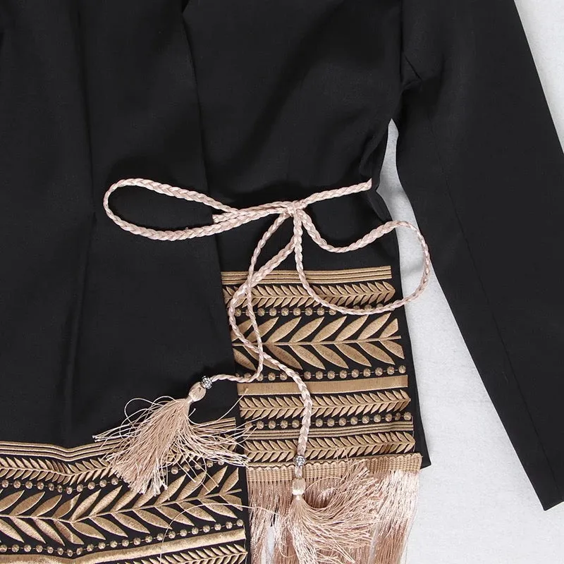 Embroidered Long Asymmetrical Tassel Coat