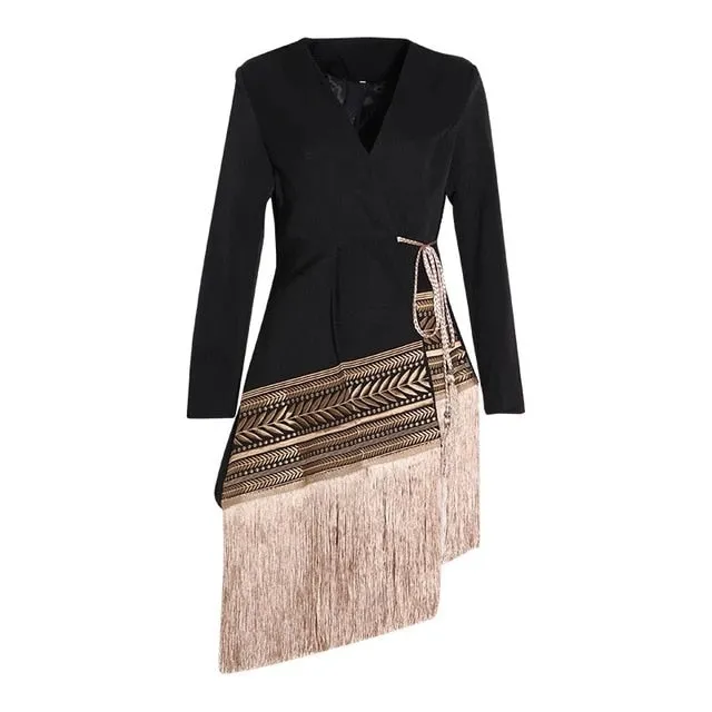 Embroidered Long Asymmetrical Tassel Coat