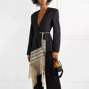 Embroidered Long Asymmetrical Tassel Coat