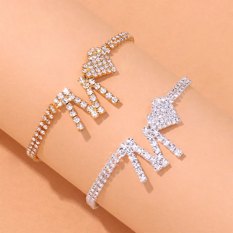 Fashion M Letter Heart Rhinestone Anklet Chain for Women