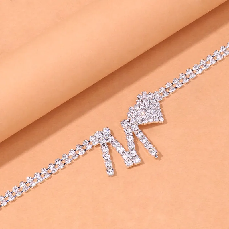Fashion M Letter Heart Rhinestone Anklet Chain for Women