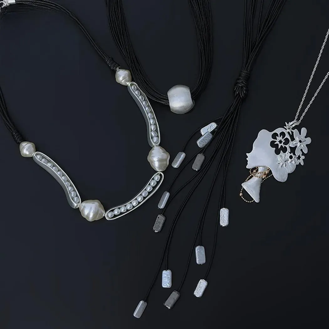 Fashion Silver Color Collares Choker Necklace with Beads Goth Jewelry for Women