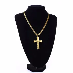 FZ Cross Pendant 6mm Link Gold Color Stainless Steel Necklace