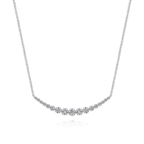 Gabriel 14K White Gold Diamond Curved Bar Necklace NK6216W45JJ
