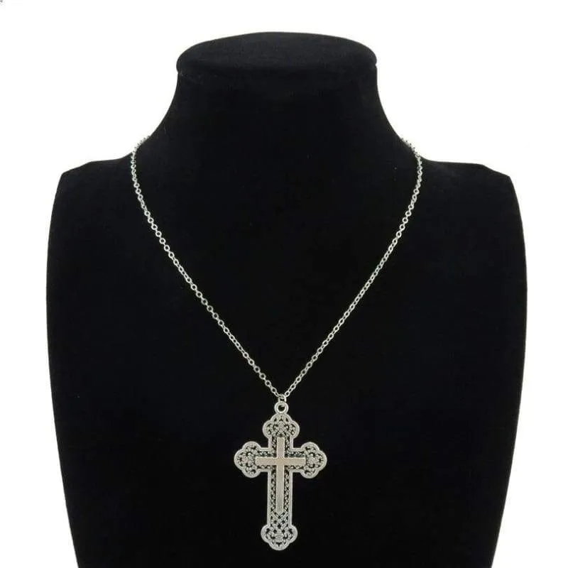 GLOWCAT Q3A83 18" Silver Chain Alloy Collar Short Necklace Religious Totem Cross Pendant Faith