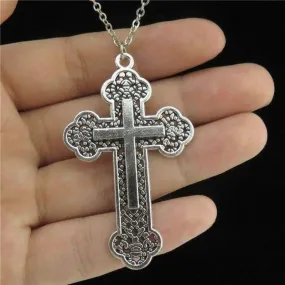 GLOWCAT Q3A83 18" Silver Chain Alloy Collar Short Necklace Religious Totem Cross Pendant Faith