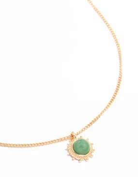 Gold Green Aventurine Sunburst Pendant Necklace