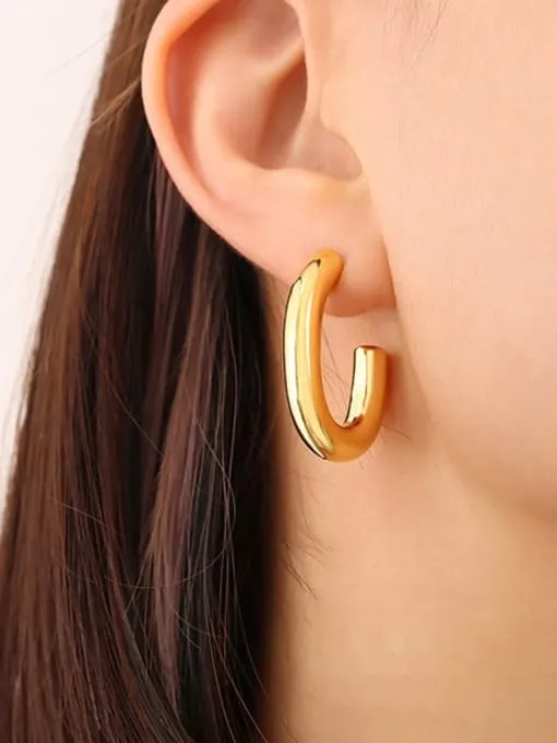 Golden Chunky Hoop Earrings, 18K Gold Plated Stainless Steel C Hoop Earrings