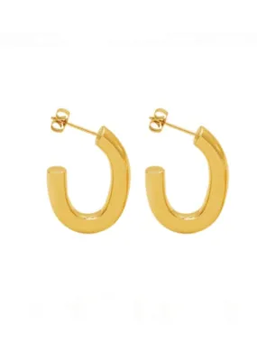 Golden Chunky Hoop Earrings, 18K Gold Plated Stainless Steel C Hoop Earrings
