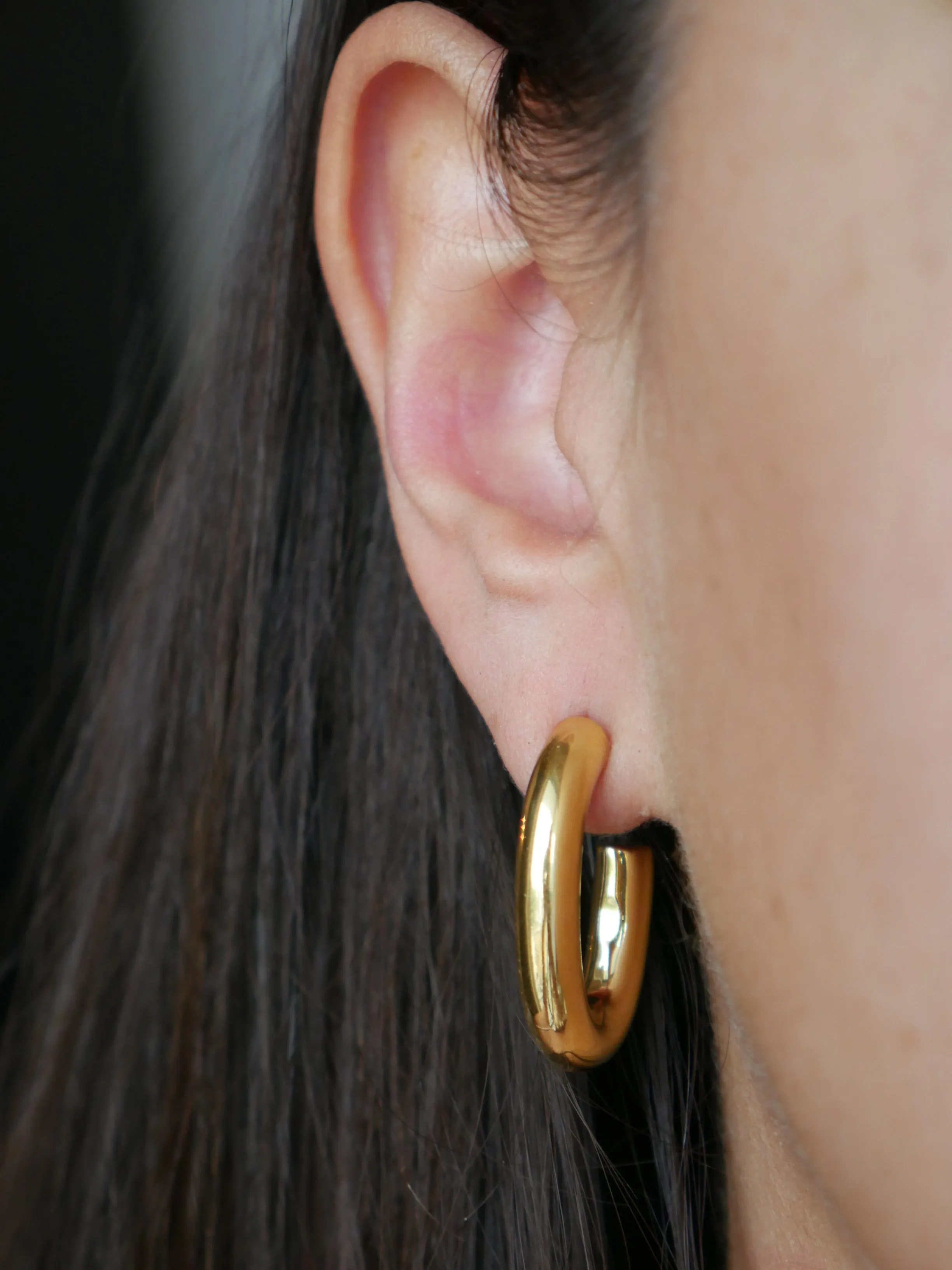 Golden Chunky Hoop Earrings, 18K Gold Plated Stainless Steel C Hoop Earrings