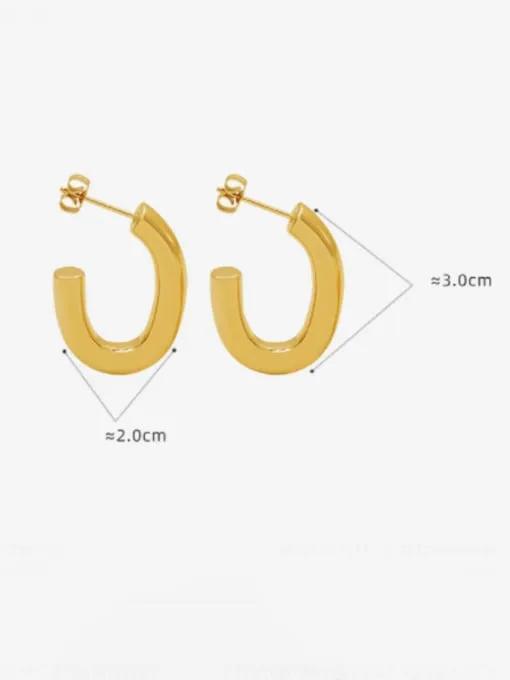 Golden Chunky Hoop Earrings, 18K Gold Plated Stainless Steel C Hoop Earrings