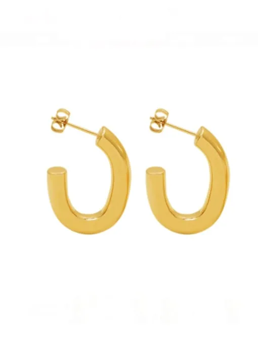 Golden Chunky Hoop Earrings, 18K Gold Plated Stainless Steel C Hoop Earrings
