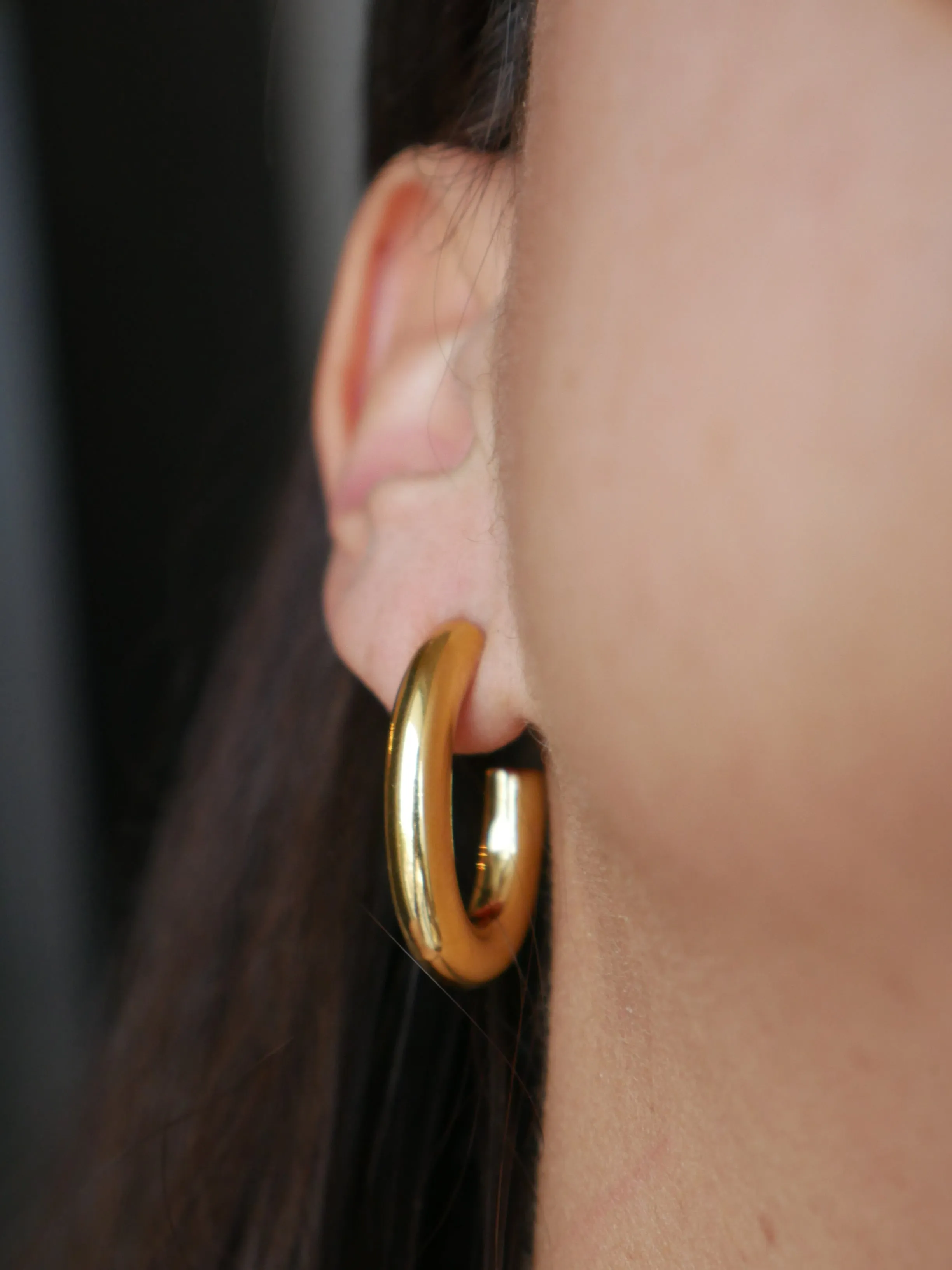 Golden Chunky Hoop Earrings, 18K Gold Plated Stainless Steel C Hoop Earrings