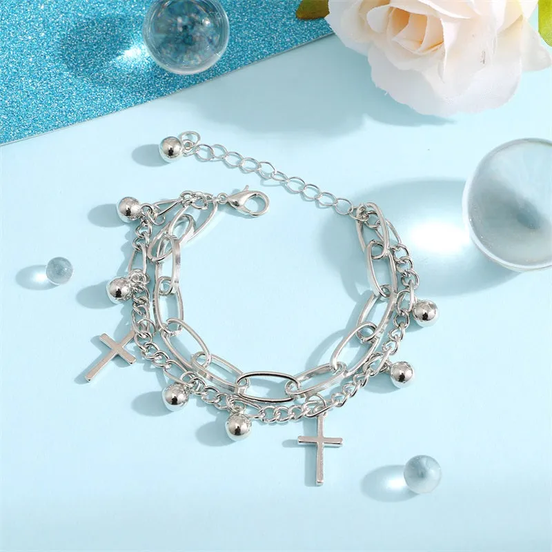 Gothtic Silver Color Anklet Cross Women Men Chain Ankle Bracelet
