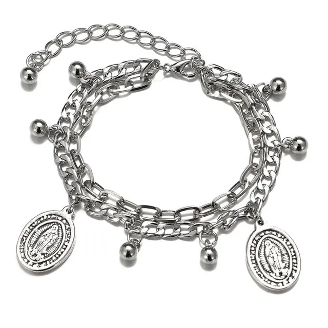 Gothtic Silver Color Anklet Cross Women Men Chain Ankle Bracelet