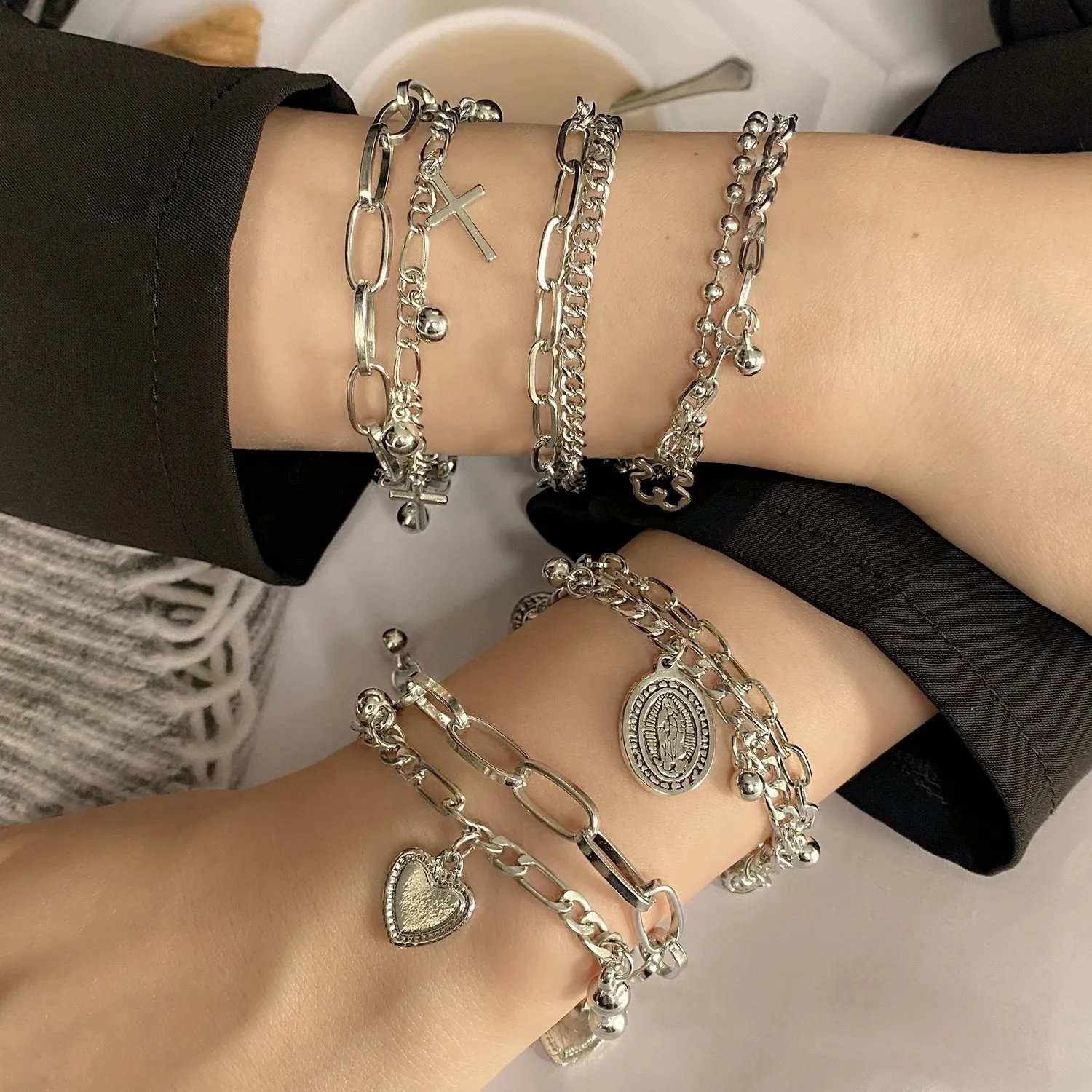 Gothtic Silver Color Anklet Cross Women Men Chain Ankle Bracelet