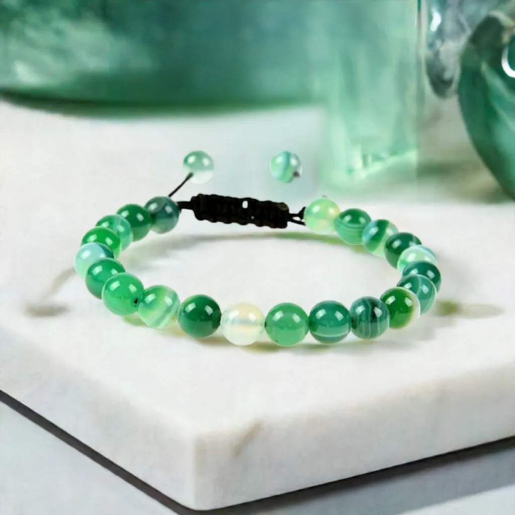 Green Agate Adjustable Rope Bracelet | Balance, Healing & Energy Alignment