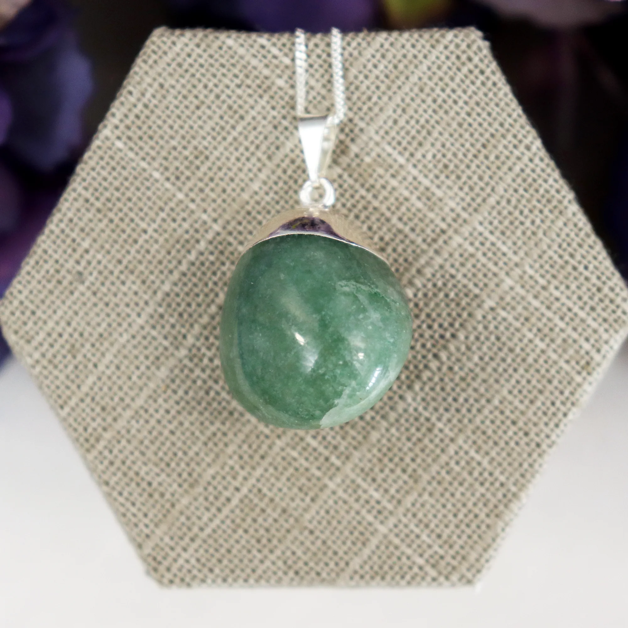 Green Aventurine Tumbled Silver-Plated Necklace