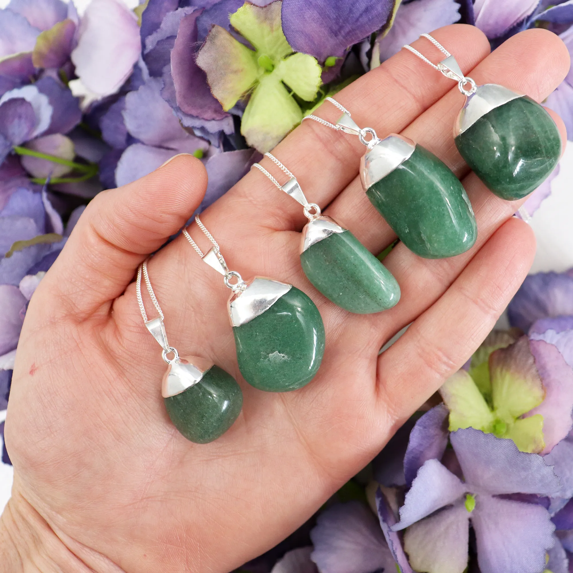 Green Aventurine Tumbled Silver-Plated Necklace