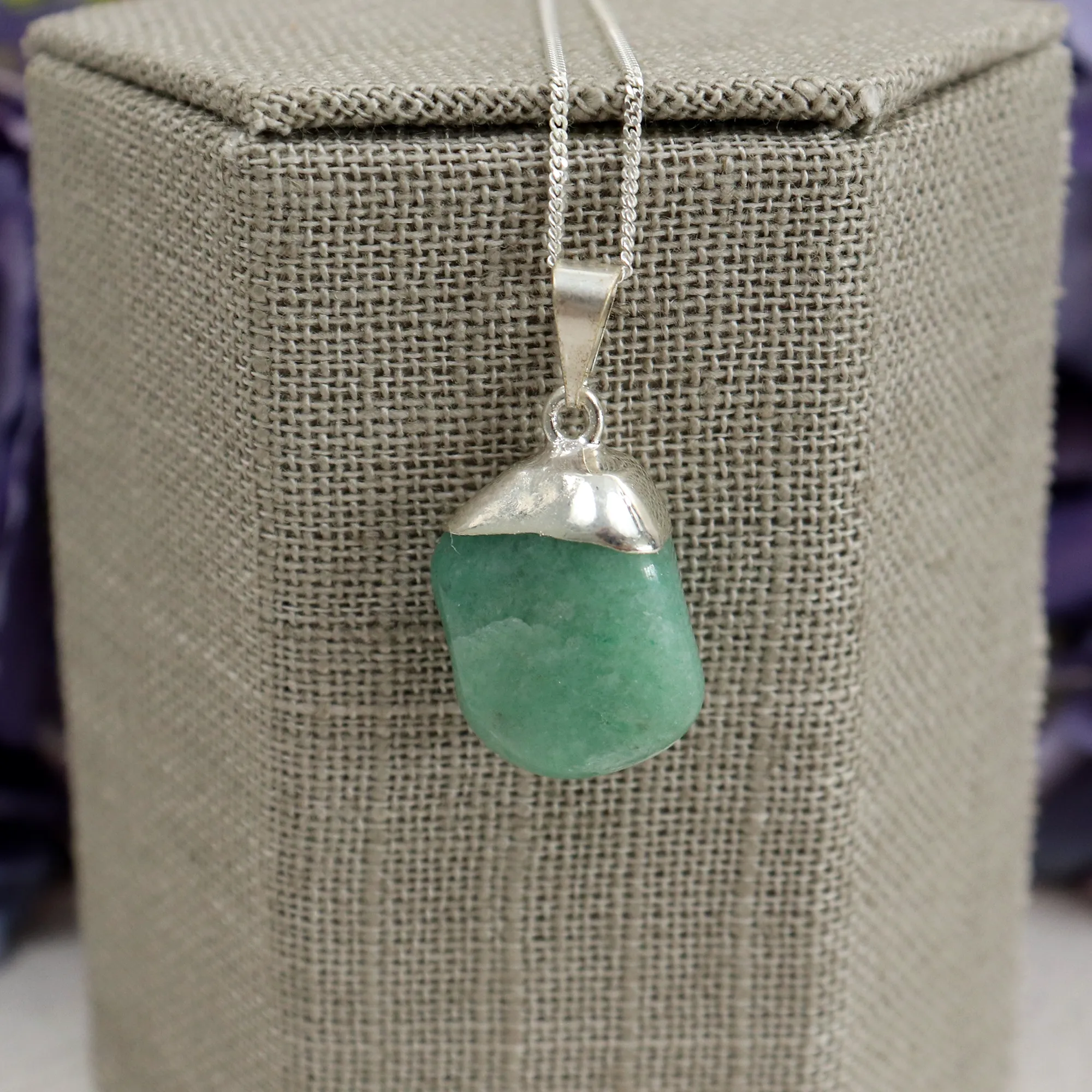 Green Aventurine Tumbled Silver-Plated Necklace