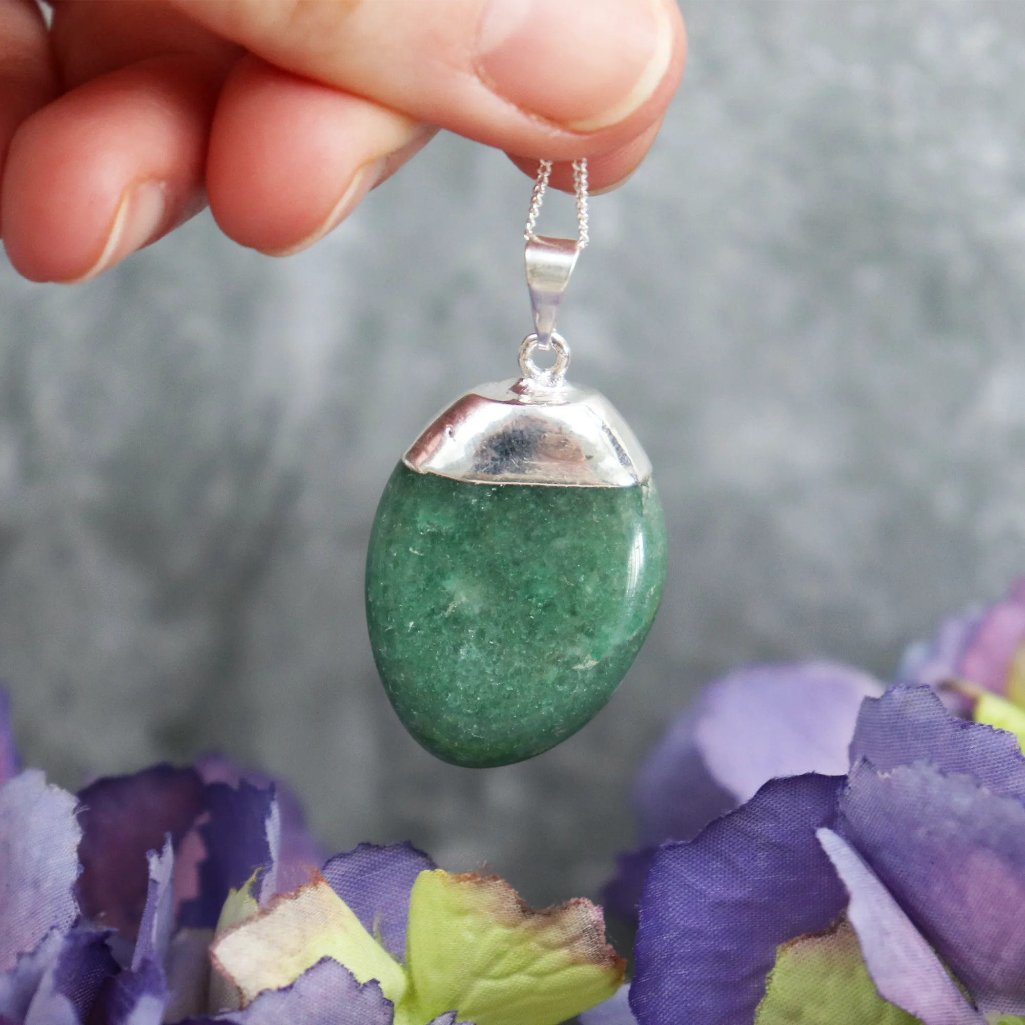 Green Aventurine Tumbled Silver-Plated Necklace