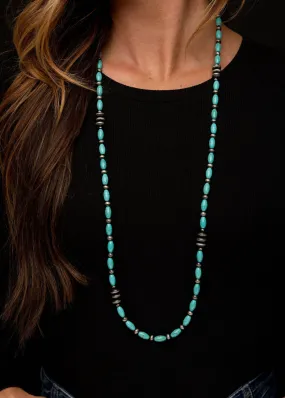 Green Turquoise and Faux Navajo Pearl Beaded Necklace