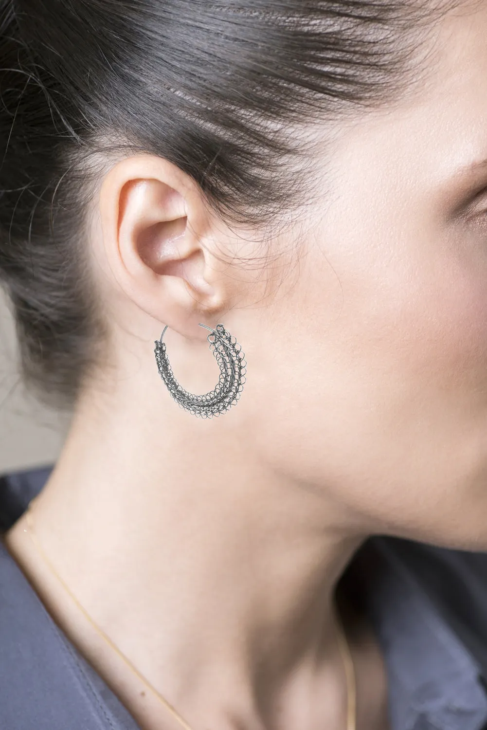 Gypsy hoop earrings, Gray sterling medium hoops