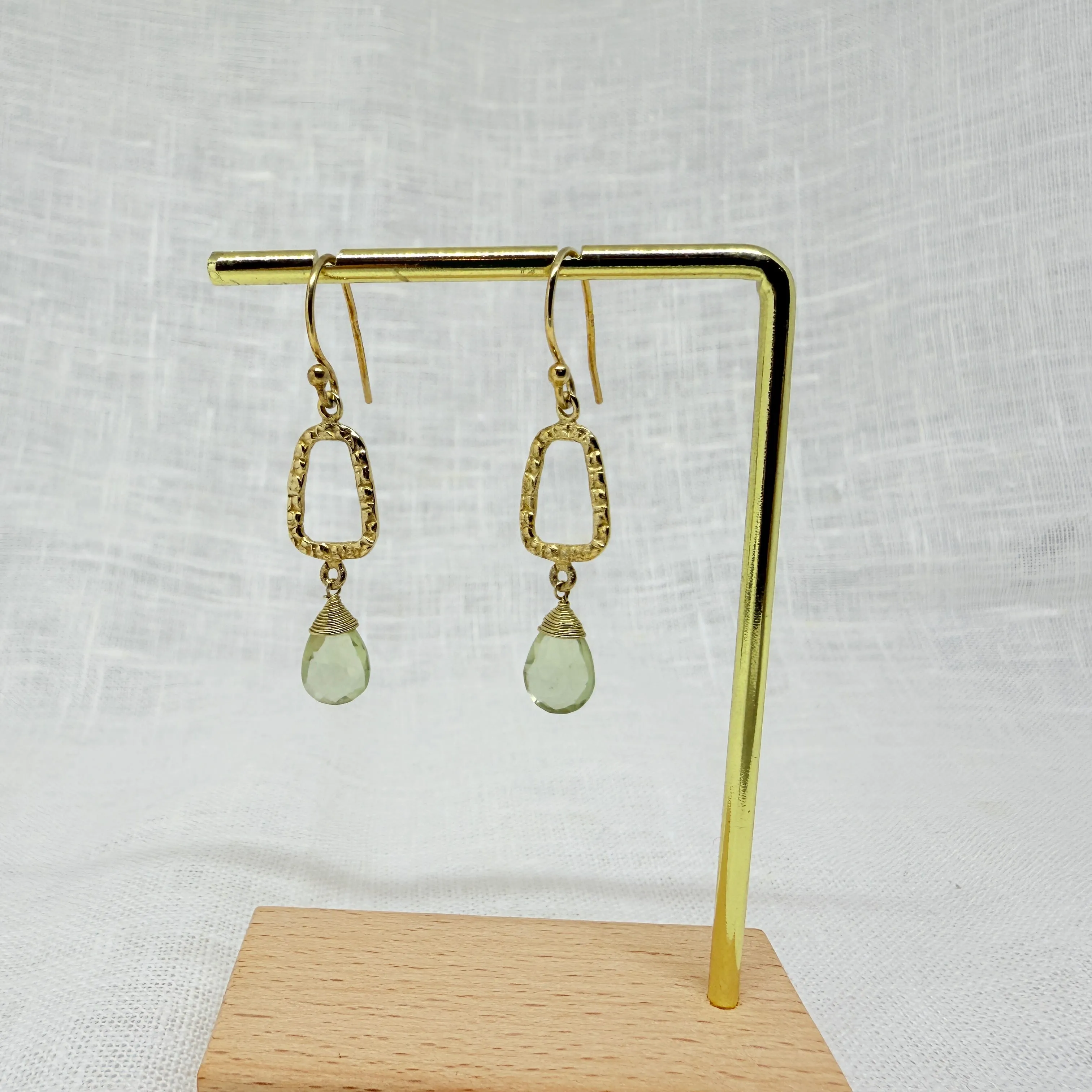 Hammered Gold and Gemstone Dangle Earrings