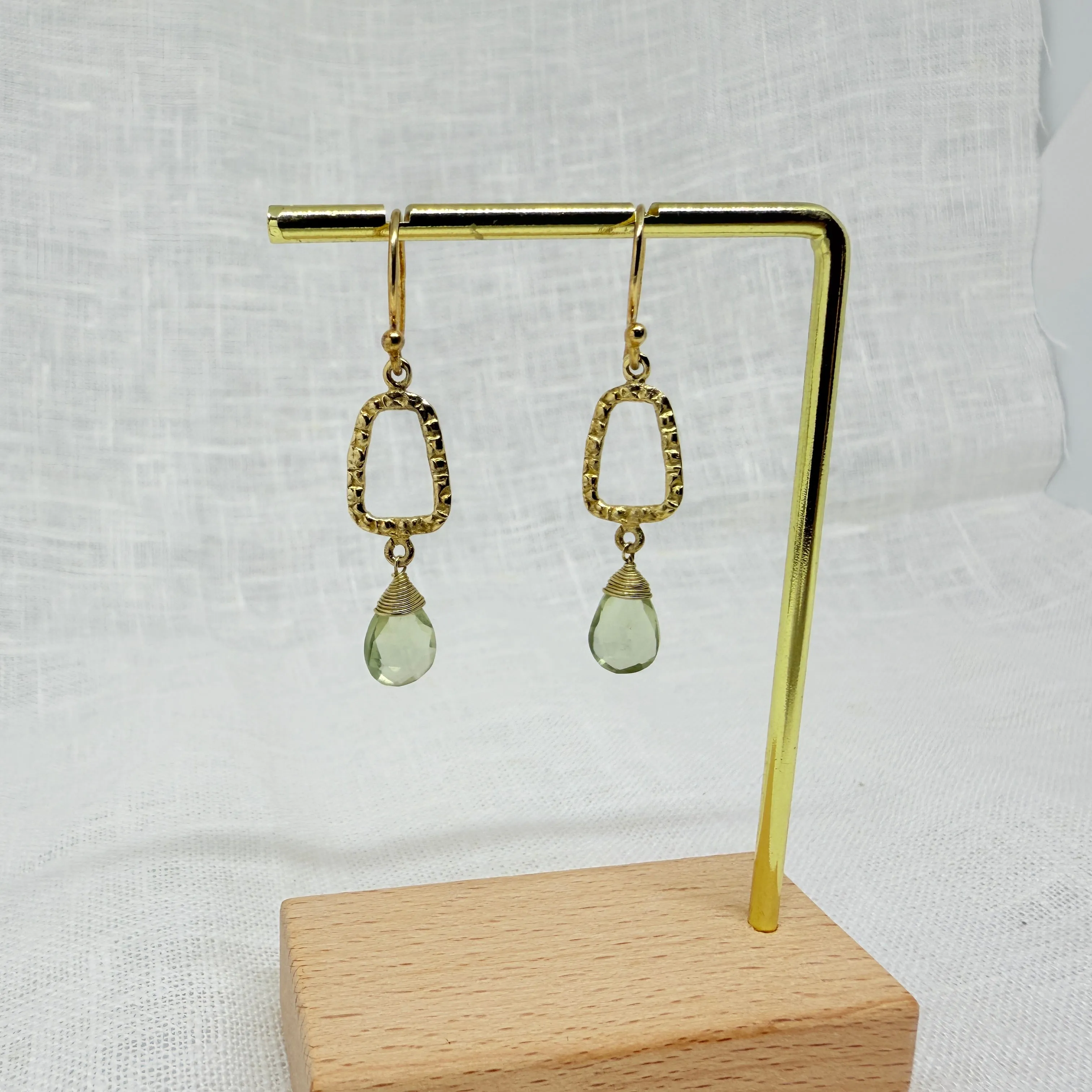 Hammered Gold and Gemstone Dangle Earrings